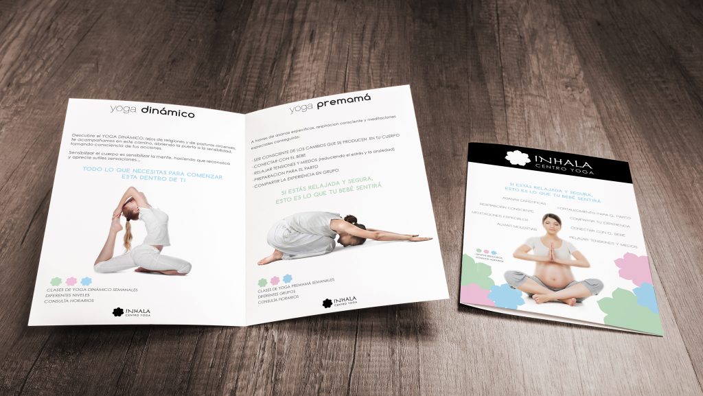 Díptico de bienvenida diseñado para Inhala Centro Yoga