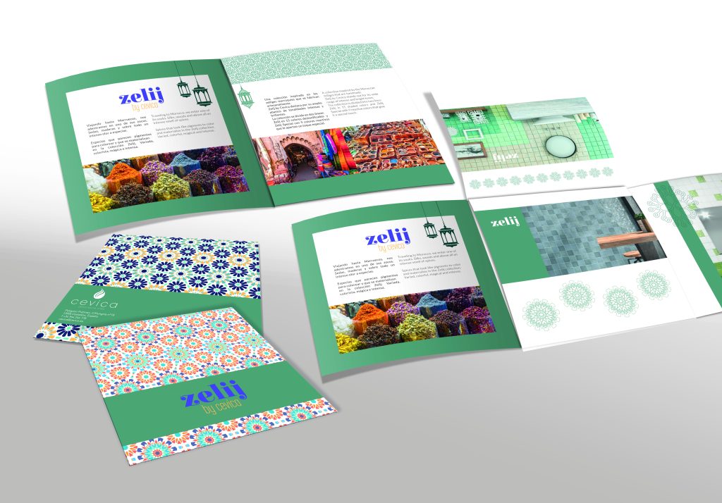 Folleto Zelij – mockup presentación desplegado
